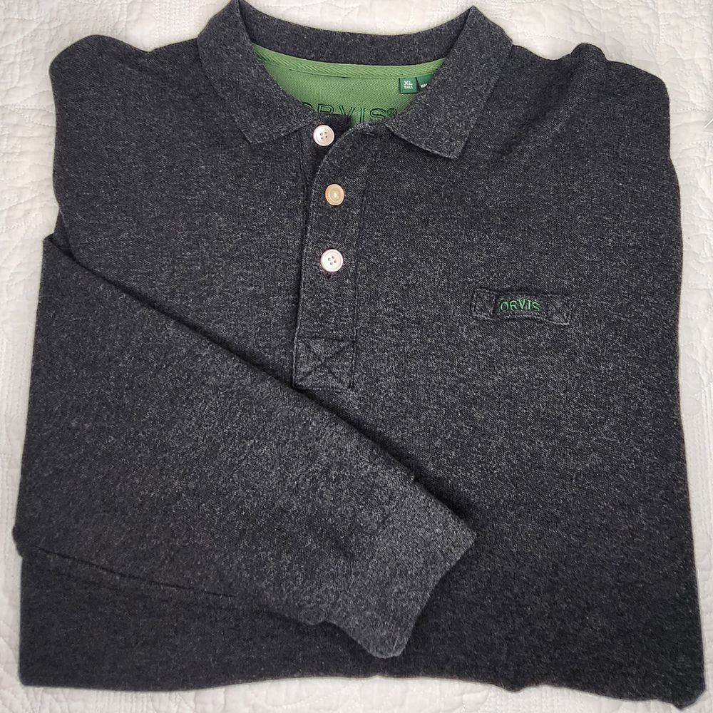 Orvis Men's Classic Rugby Collared Long Sleeve Shirt Gray XL Tall